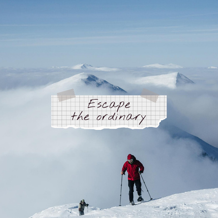 Platilla de diseño Travel Inspiration with Man in Snowy Mountains Instagram