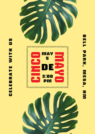 Celebration Announcement Cinco de Mayo with Leaves Poster Modelo de Design