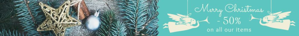 Plantilla de diseño de Christmas Offer Decorated Tree in Blue Leaderboard 