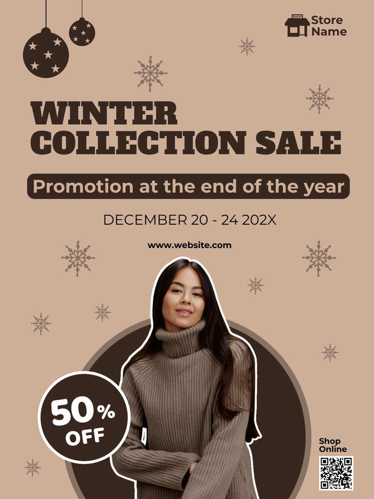 Winter Fashion Collection Sale Offer with Woman in Sweater Poster US Design Template