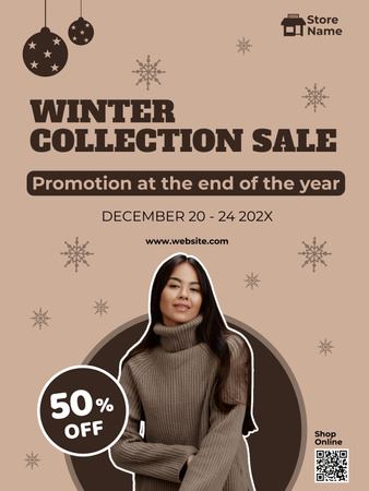 Winter Fashion Collection Sale Brown Poster US Design Template