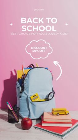 Discount Offer on School Supplies with Blue Backpack Instagram Story Design Template