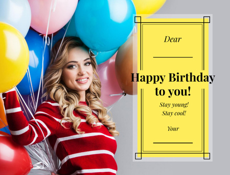 Colorful Balloons And Awesome Birthday Greeting Postcard 4.2x5.5in Design Template