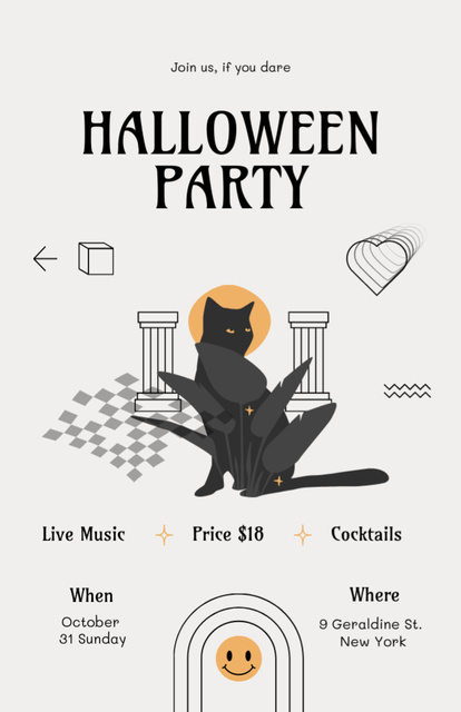 Halloween Party With Illustration of Cute Black Cat Invitation 5.5x8.5in – шаблон для дизайна