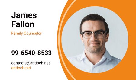Family Counselor Contacts with Smiling Man Business card Design Template