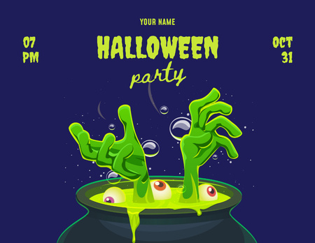 Designvorlage Festive Halloween Party With Potion in Cauldron für Flyer 8.5x11in Horizontal