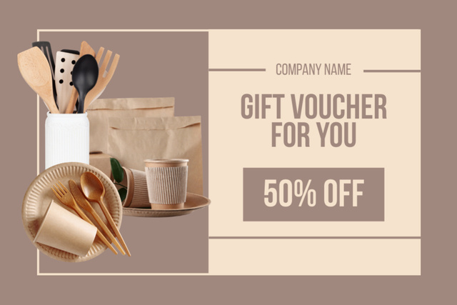 Offer Discounts on Beautiful Tableware Gift Certificate Design Template