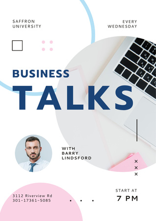 Designvorlage Business Talk Announcement with Confident Businessman für Poster