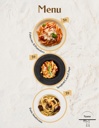 Price List of Italian Delicious Pasta Menu 8.5x11in Design Template