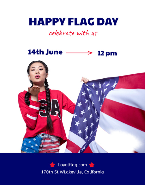 Ontwerpsjabloon van Poster 22x28in van Flag Day Celebration with Asian Woman sending Kiss