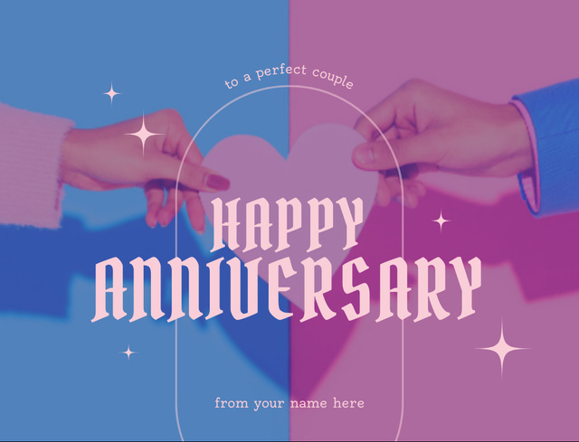 Wedding Couple Celebrating Anniversary with Pink Heart Postcard 4.2x5.5inデザインテンプレート