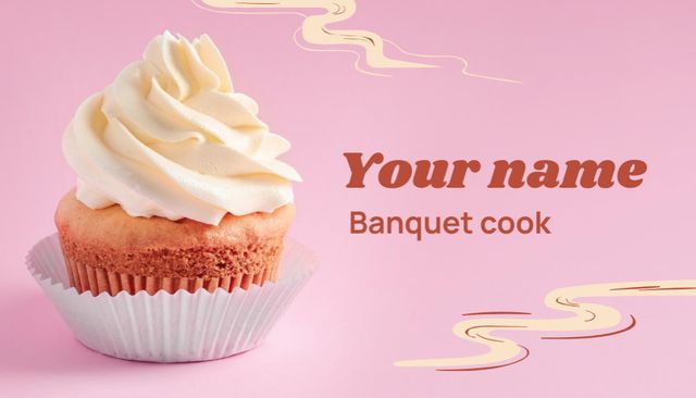 Banquet Cook Services with Yummy Cupcake Business Card USデザインテンプレート