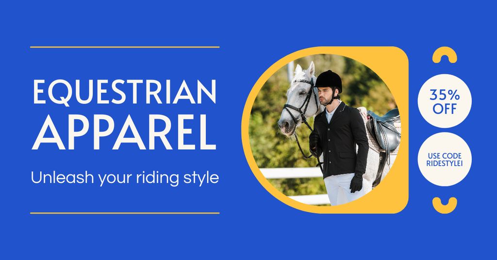 Young Man in Stylish Equestrian Outfit Facebook AD Šablona návrhu