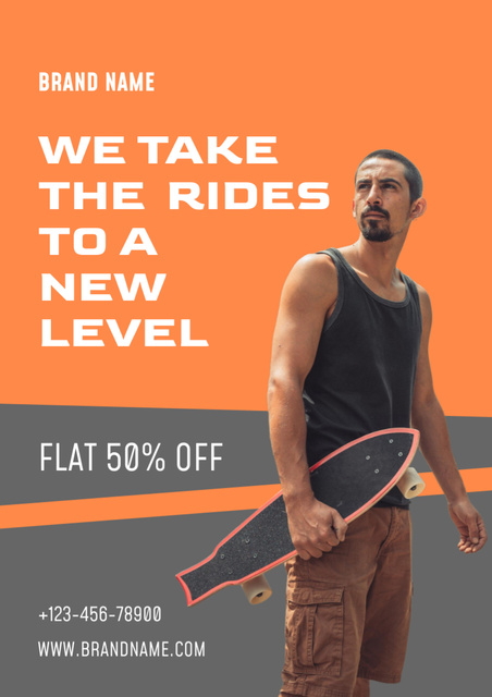 Skate School Ad with Handsome Man Poster A3 – шаблон для дизайну