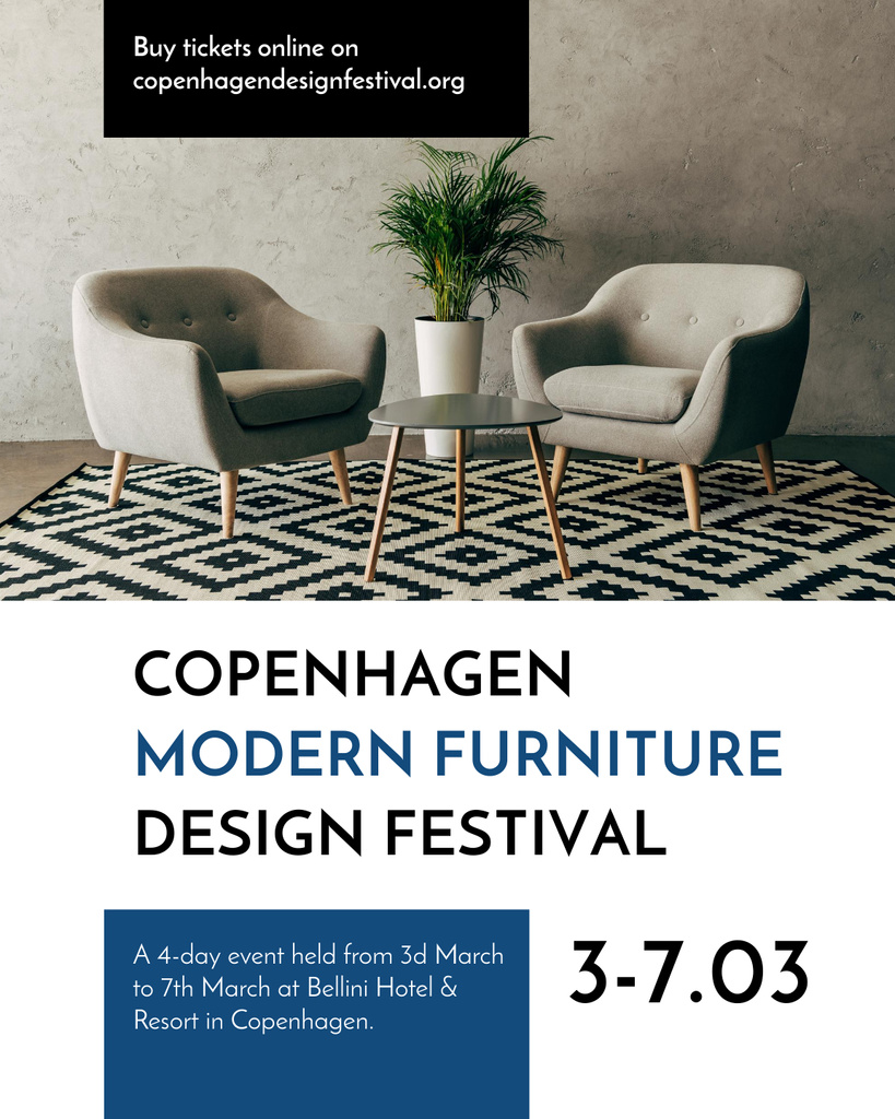 Furniture Festival Ad with Stylish Modern Armchairs on Carpet Poster 16x20in Šablona návrhu