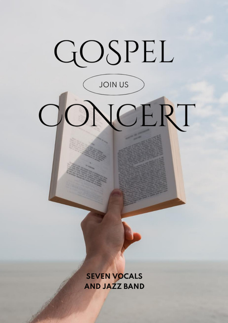 Ontwerpsjabloon van Flyer A5 van Gospel Concert Invitation with Book in Hand