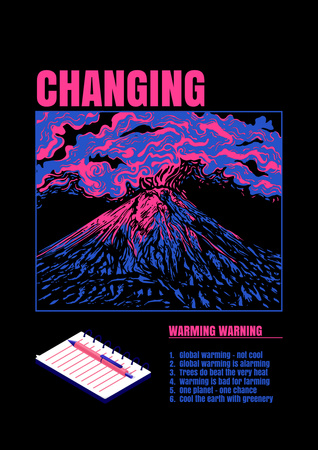 Climate Change Awareness with Illustration of Volcano Poster A3 Πρότυπο σχεδίασης