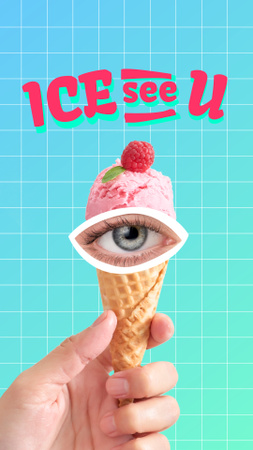 Funny Illustration with Human Eye on Ice Cream Instagram Story Design Template