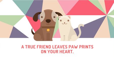 Pets Quote About Love And Friendship with Cute Dog and Cat Twitter Design Template