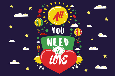 Любовная фраза с разноцветными воздушными шарами Postcard 4x6in – шаблон для дизайна