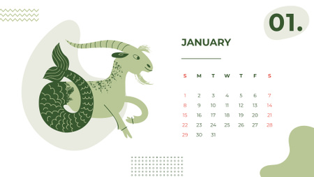 Designvorlage Kreative Illustration von Tierkreiszeichen auf Grün für Calendar