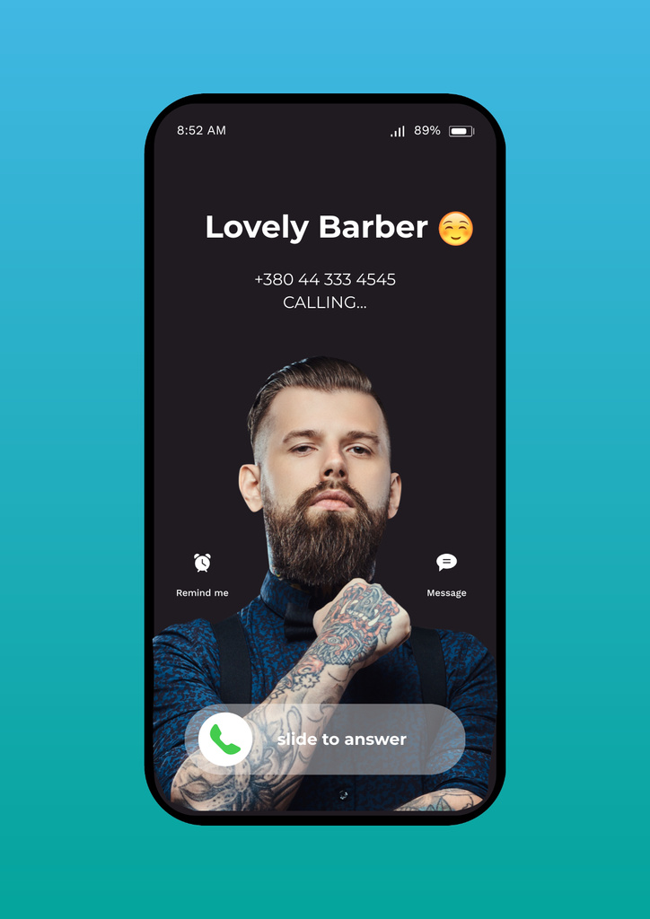 Barber calling on Phone screen Poster Design Template