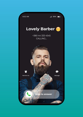Barber calling on Phone screen Poster Πρότυπο σχεδίασης