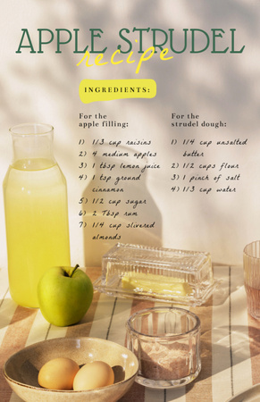 Template di design ingredienti strudel di mele sulla tavola Recipe Card