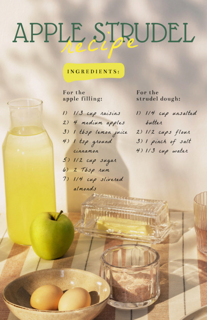 Apple Strudel Ingredients on Table Recipe Card tervezősablon