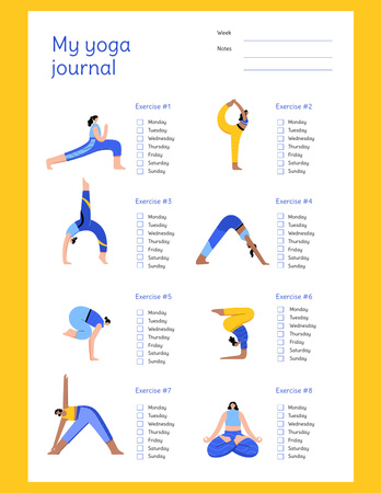 Plantilla de diseño de Lista de verificación de yoga con mujeres haciendo ejercicios Notepad 8.5x11in 