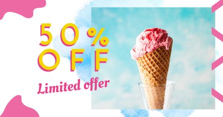 Melting ice cream in pink offer Facebook AD Design Template