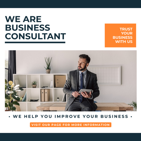 Business Consulting Agency Services with Businessman on Workplace LinkedIn post Design Template