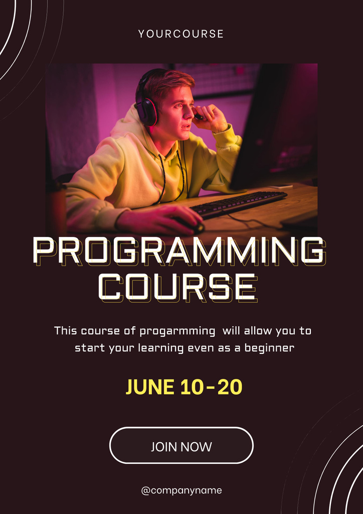 Young Guy at Online Programming Course Poster Design Template