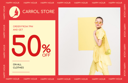 Excellent Clothes Boutique Sale Offer With Yellow Outfit Flyer 5.5x8.5in Horizontal Design Template