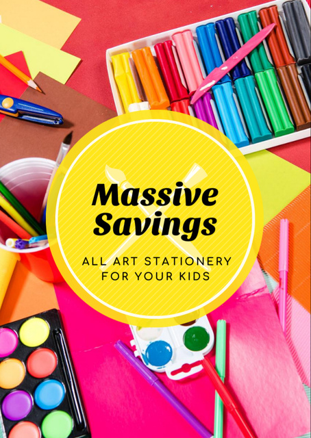 Various School Stationery For Kids Sale Offer Flyer A6 Πρότυπο σχεδίασης