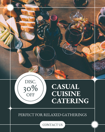 Discount on Catering Services with Wineglasses on Table Instagram Post Vertical Design Template