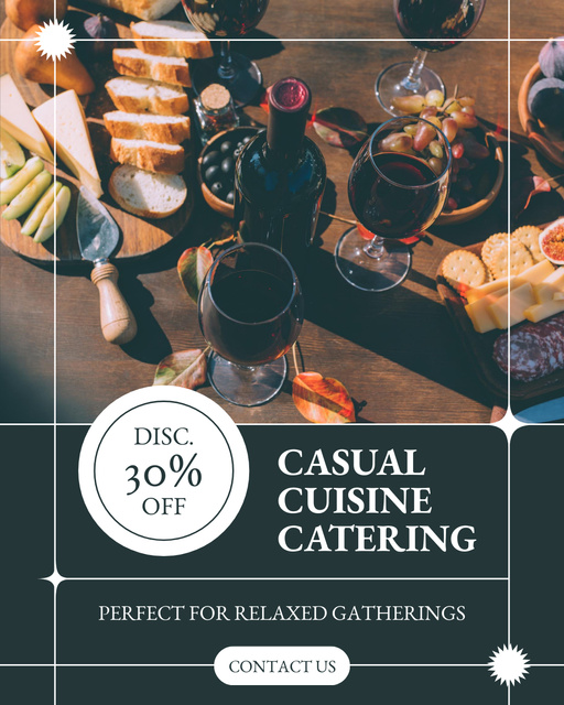 Discount on Catering Services with Wineglasses on Table Instagram Post Vertical – шаблон для дизайна