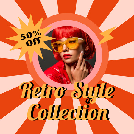 Retro Style Collection with Girl with Sunglasses Instagram AD – шаблон для дизайну