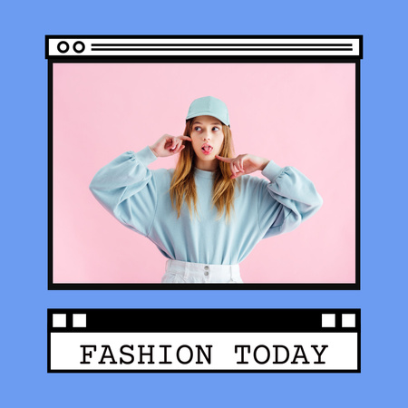 Fashion Ad with Young Girl Showing Tongue Instagram Design Template