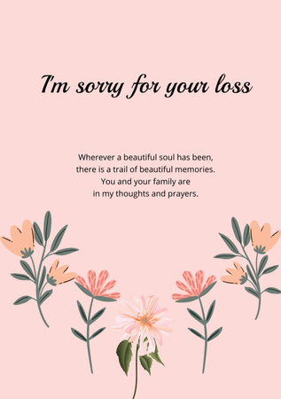 Sympathy Phrases for Loss with Flowers Postcard A5 Vertical Design Template
