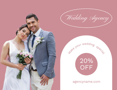 Wedding Agency Special Offer with Happy Married Couple Thank You Card 5.5x4in Horizontal Design Template