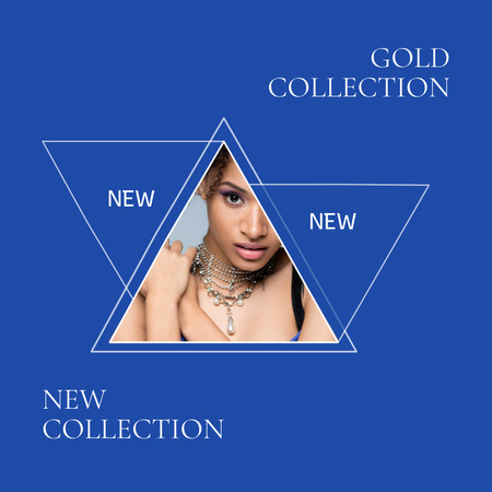 Luxury Golden Jewelry Collection with Necklace Instagram Design Template