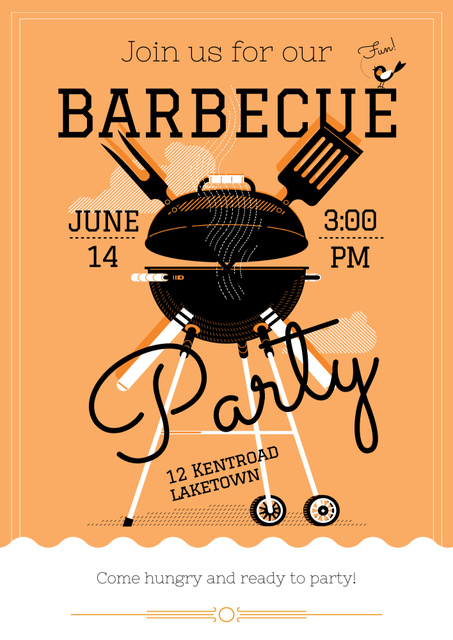 Ontwerpsjabloon van Poster B2 van Barbecue Party Event in Orange With Grill