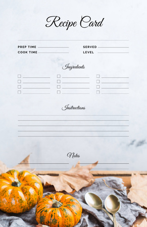 Pumpkins and Autumn Leaves Recipe Card Design Template