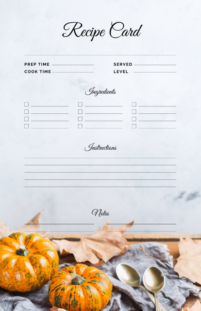 Pumpkins and Autumn leaves Recipe Card Design Template
