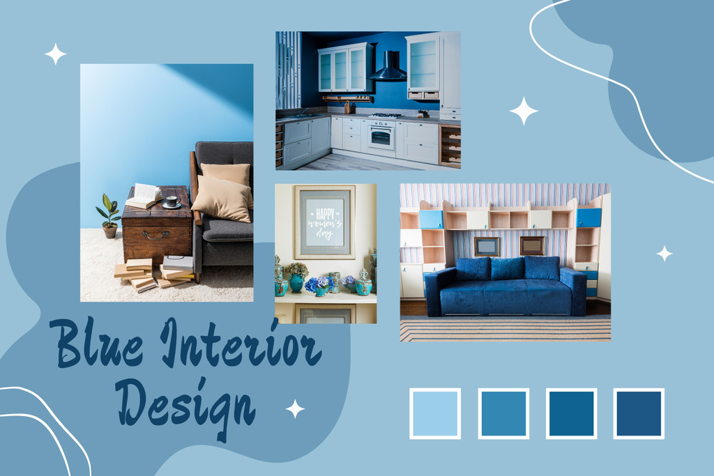 Blue Interior Design Collage Mood Boardデザインテンプレート