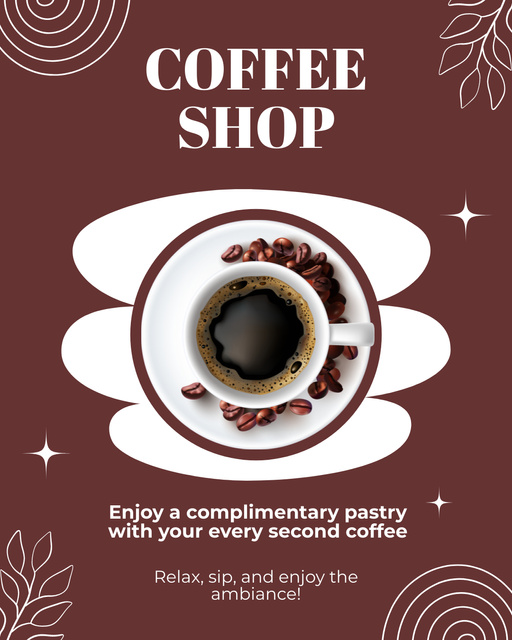Coffee Shop With Bold Coffee And Complimentary Pastry Promo Instagram Post Vertical Tasarım Şablonu
