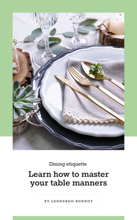 Ontwerpsjabloon van Book Cover van Etiquette-gids Feestelijke formele dinertafel