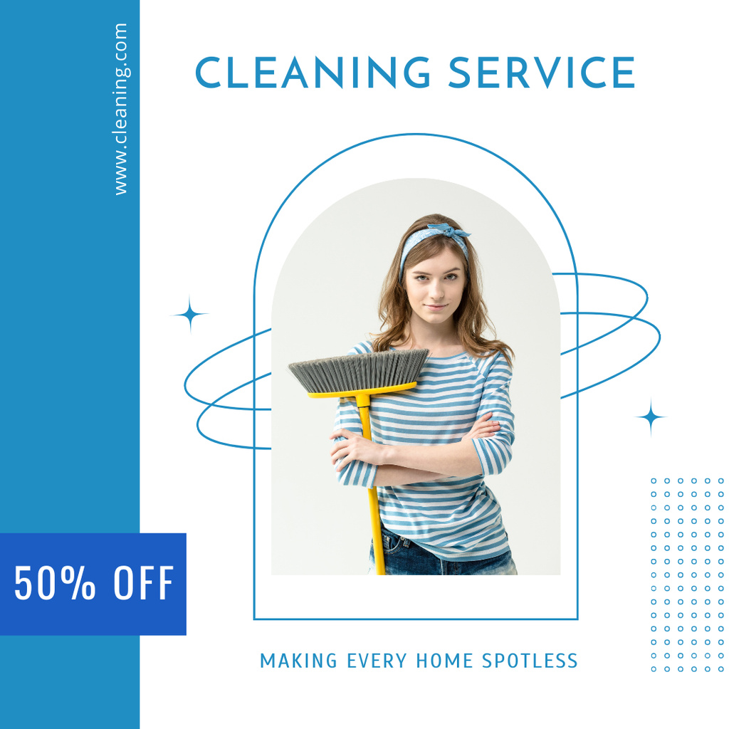 Reputable Cleaning Services Offer with Broom Instagram Šablona návrhu