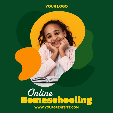 Designvorlage Homeschooling-Anzeige mit süßem Schüler für Animated Post
